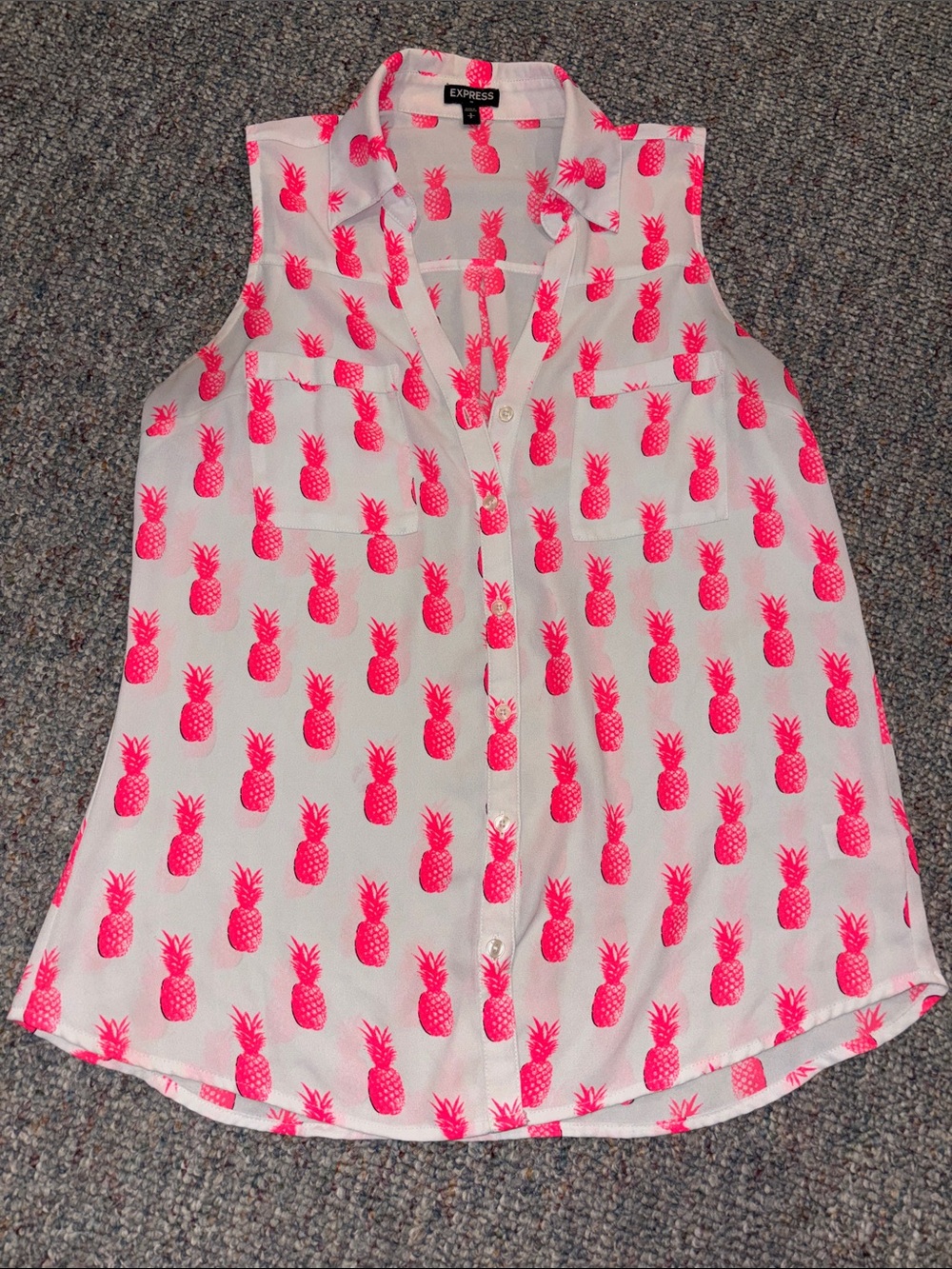 Express Neon Pink Pineapple Sleeveless Button-Up Blouse